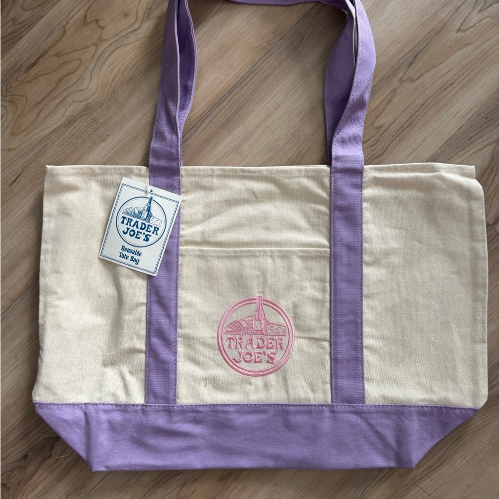 Trader Joe’s large Lavender-Trim Canvas Tote Bag